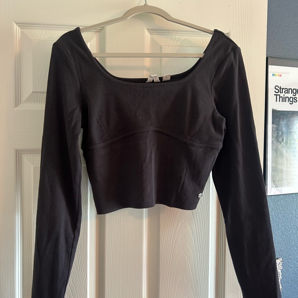 Roxy Black Long Sleeve Fitted Crop Bodysuit